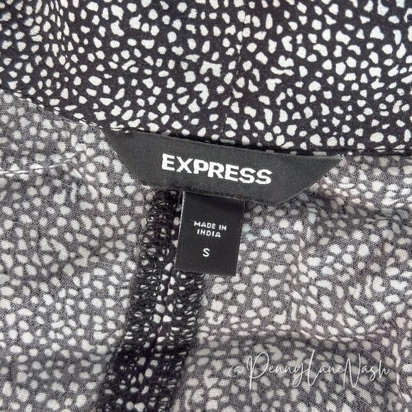 Express Draped Printed Faux Wrap Front Blouse Top Black/White - Picture 5 of 8